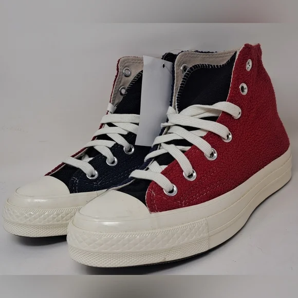 Converse Womens Chuck  70 Hi Top Upcycle Fleece 172267C Red Blue Black Gray 6 US - Picture 8 of 11